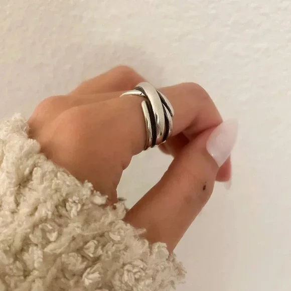 925 Sterling Silver Chunky Wrap Ring Minimalist Thick Bold Ring - Picture 4 of 7